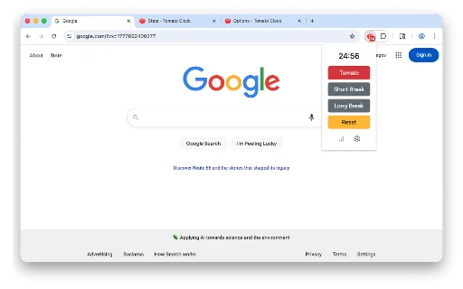 Tomato Clock ڈاؤن لوڈ کریں – بہترین پوموڈورو ٹائمر برائے براؤزر - Screenshot 1