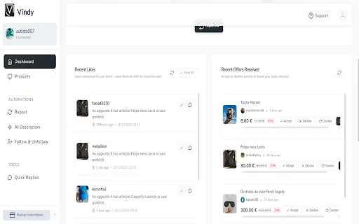 Vindy ڈاؤن لوڈ کریں – Vinted سیلز بڑھانے کا بہترین ٹول - Screenshot 2